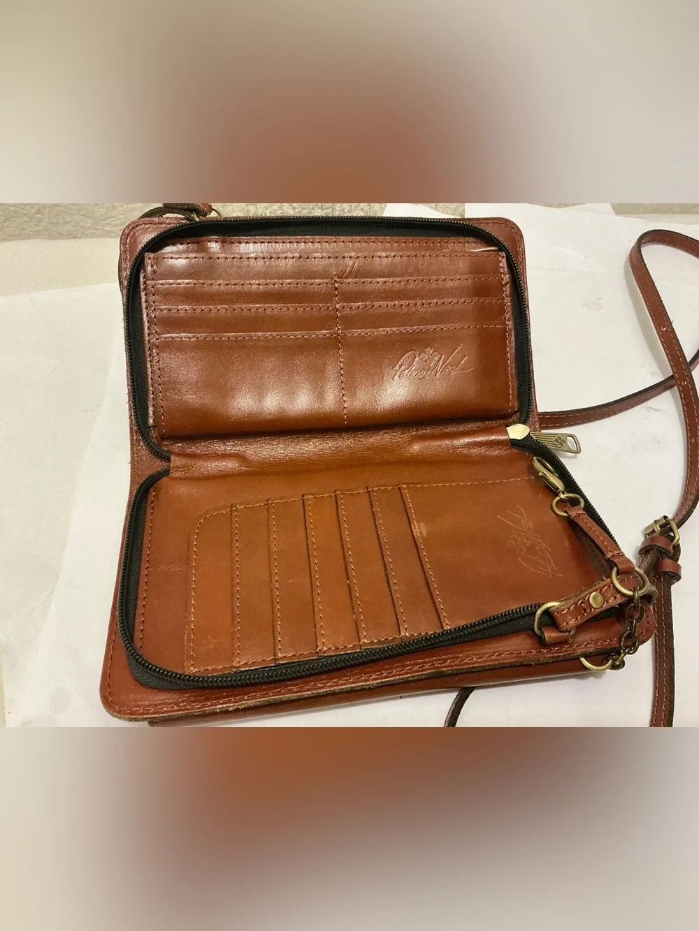 Patricia Nash Alberese Chestnut Brown Leather Crossbody Bag